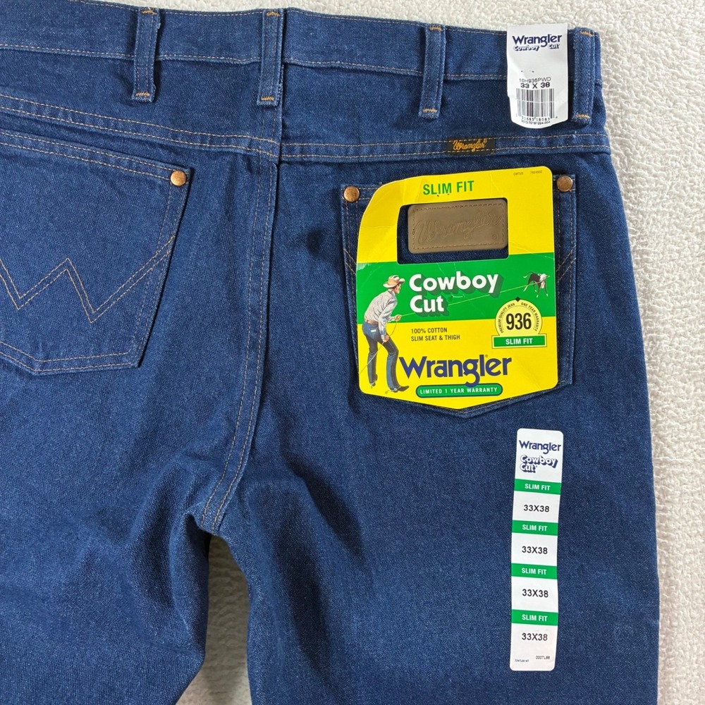 Wrangler Cowboy Cut Slim Fit Jeans Mens 33x38 Blue Dark Wash Western 936PWD NWT